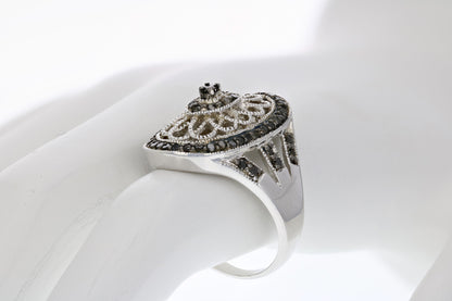 Oval White Black Diamond Ring