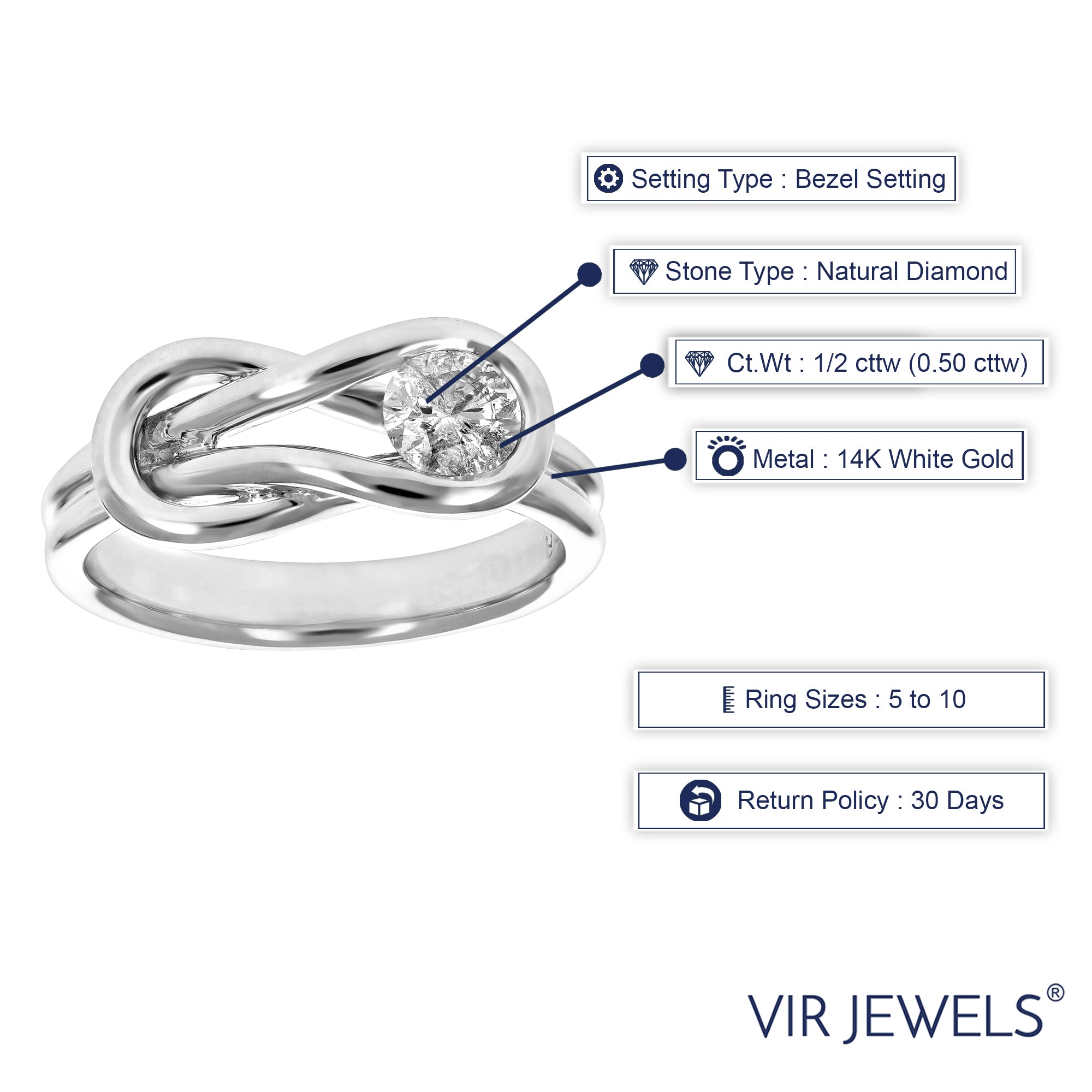 Solitaire Diamond Knot Fashion Ring