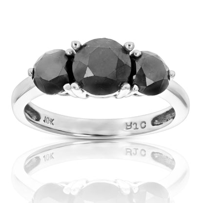 Three Black Diamond Stone Ring