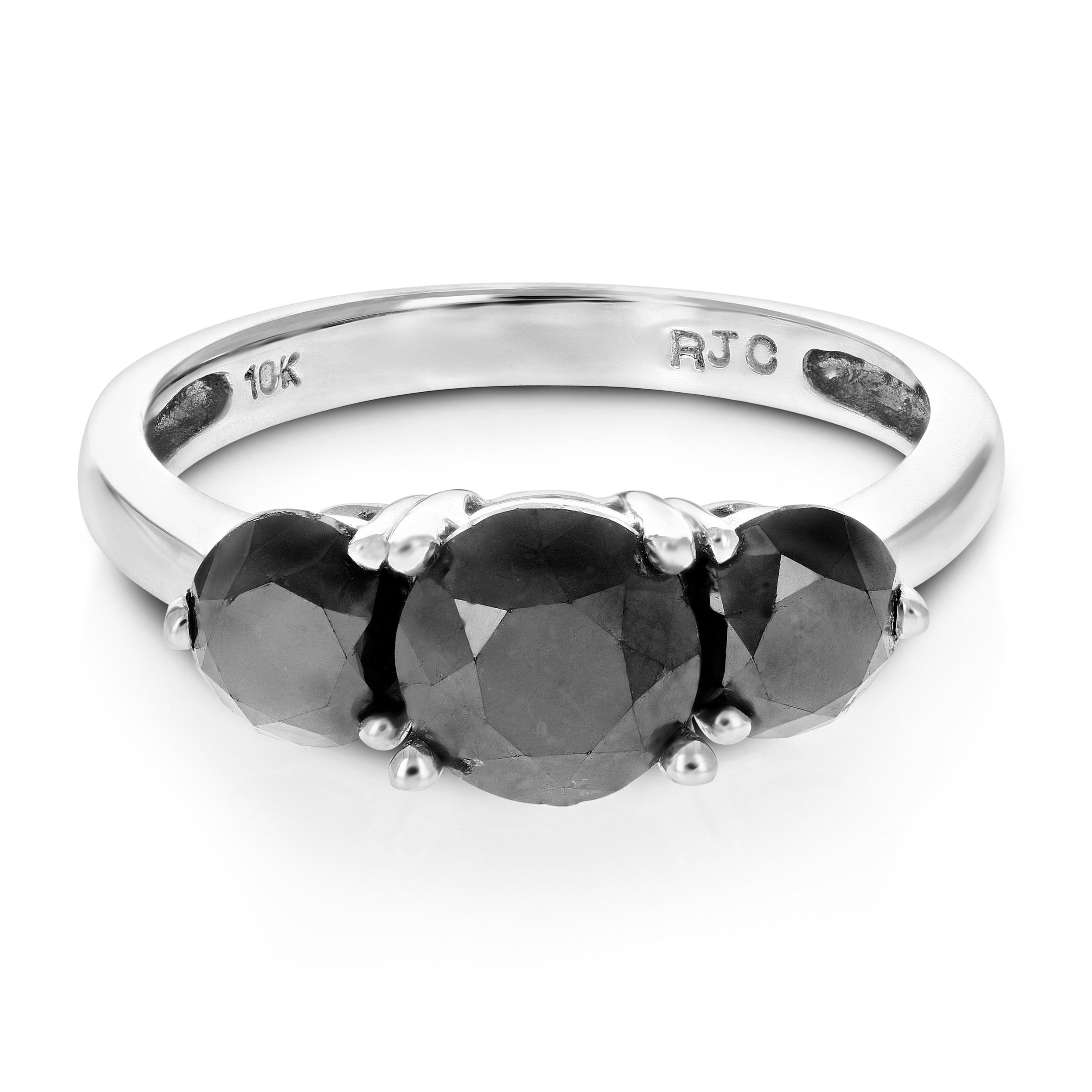 Three Black Diamond Stone Ring